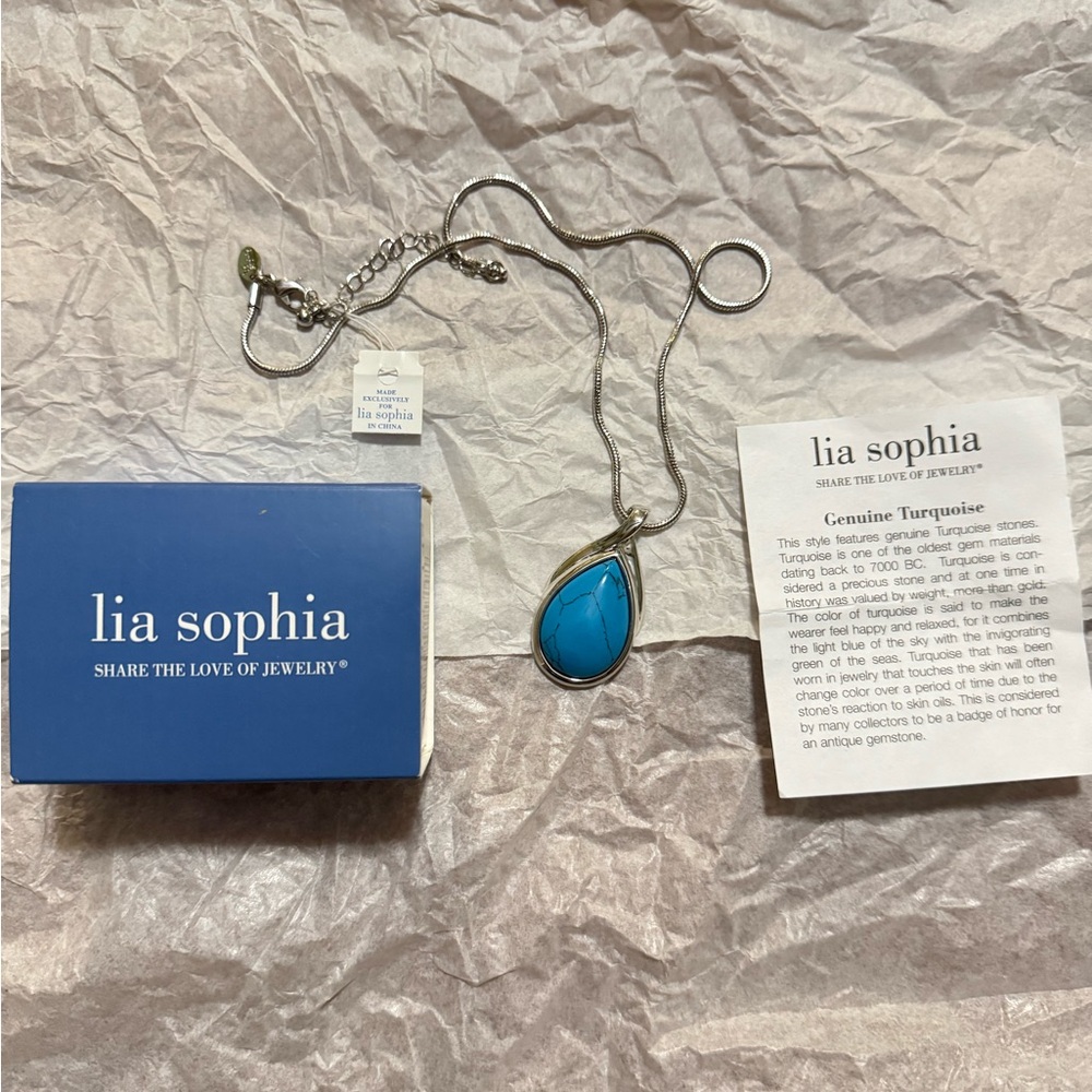Lia Sophia Silver Necklace With Genuine Turquoise Pendant